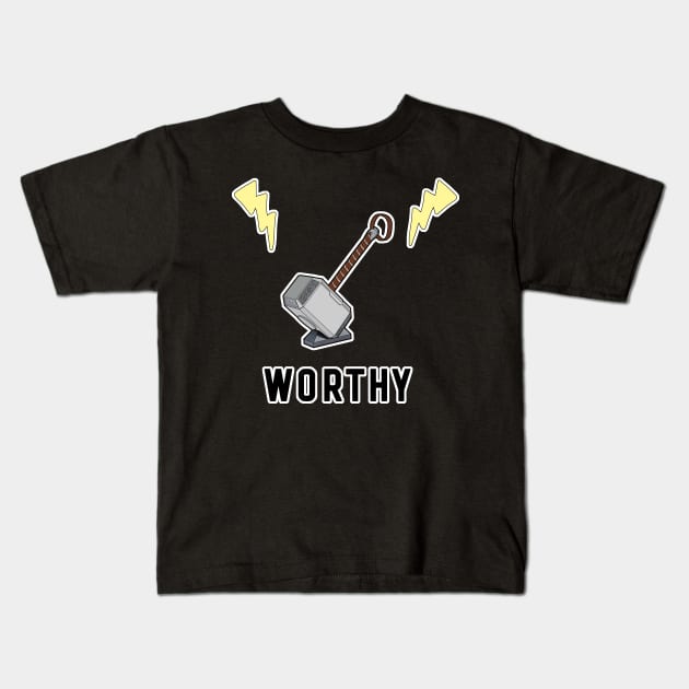 Worthy Thor Hammer Mjolnir with Lightning Kids T-Shirt by aaallsmiles